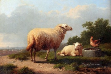 Ovejas en una pradera Eugene Verboeckhoven animal Pinturas al óleo